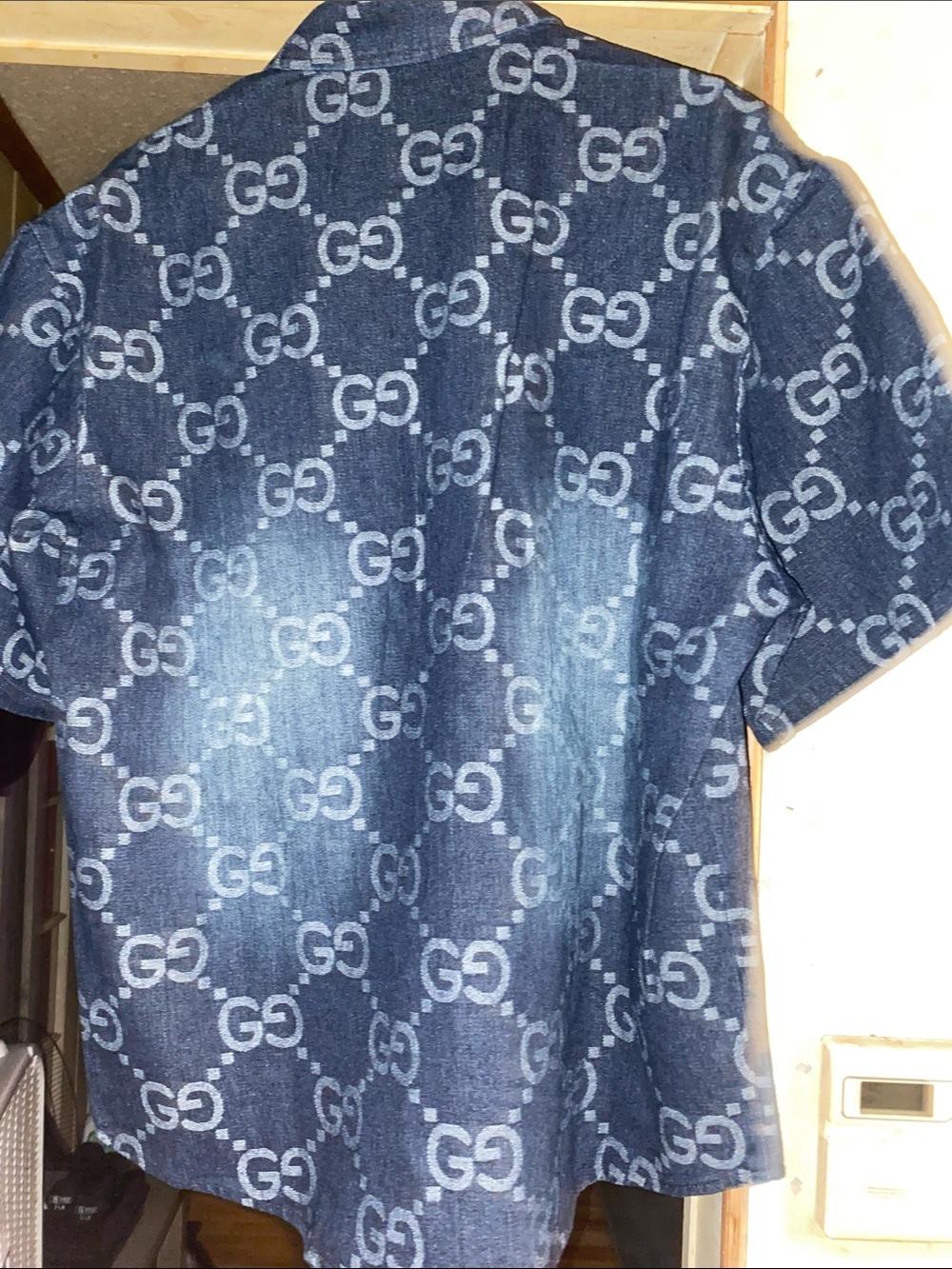 Gucci Blue Denim Short-Sleeve Monogram Button Shirt - Picture 2 of 4